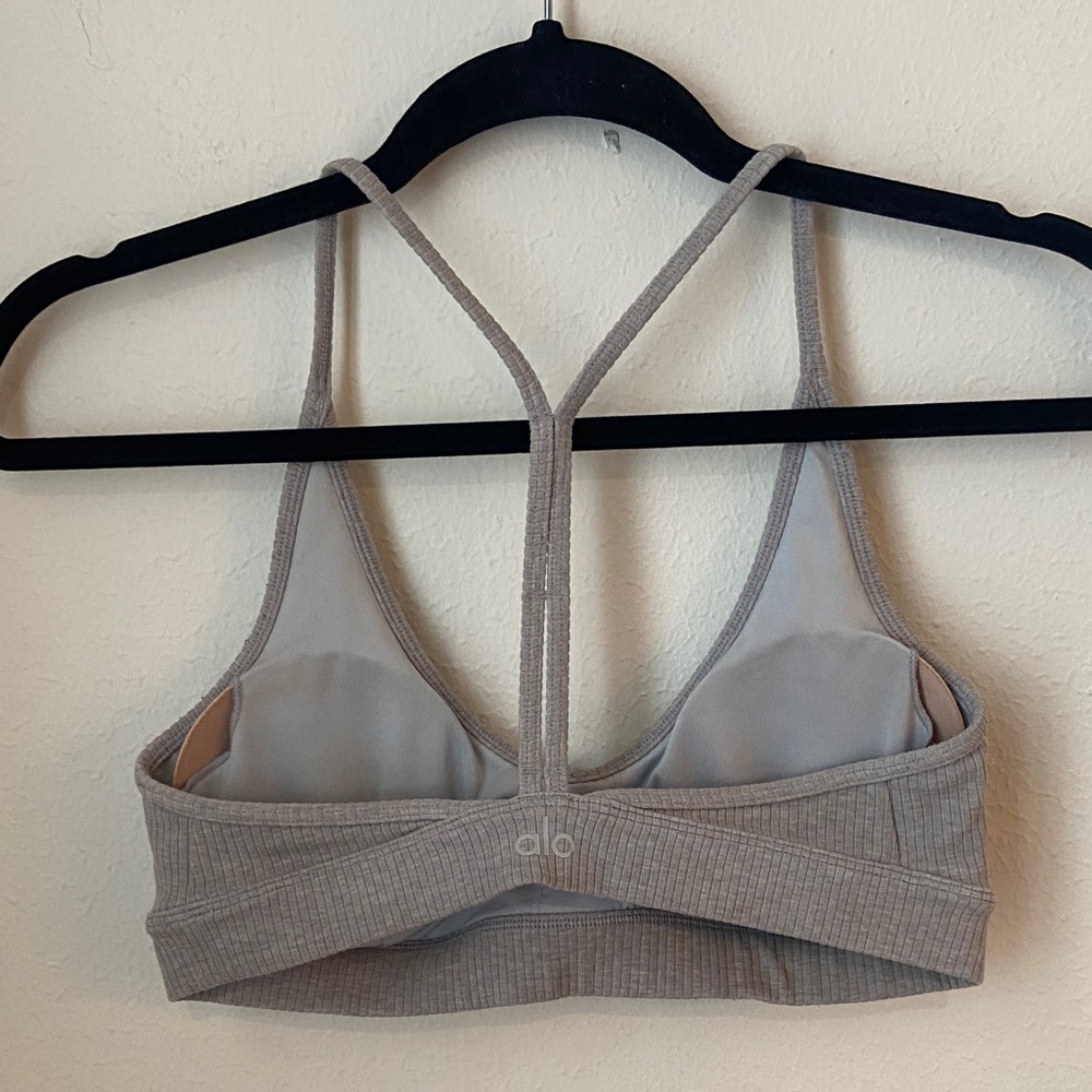 Alo Yoga Ribbed Blissful Bra Gray Size S - Picture 2 of 4